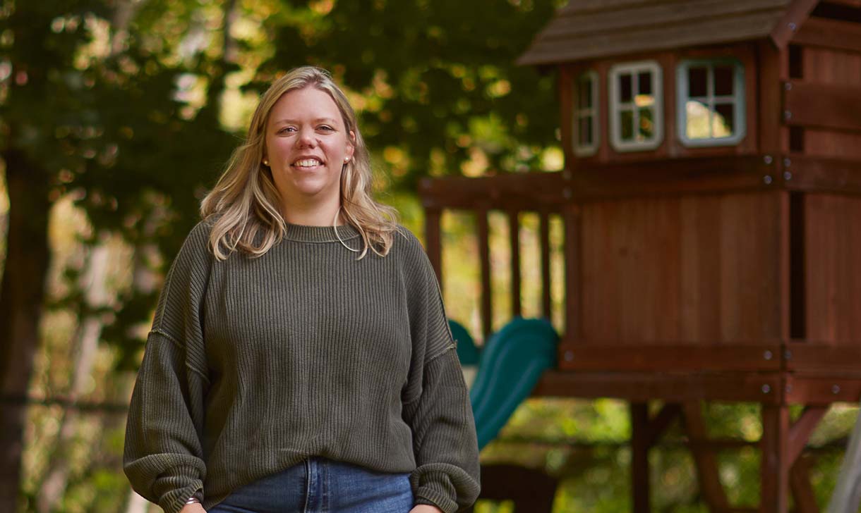 young mom with playset