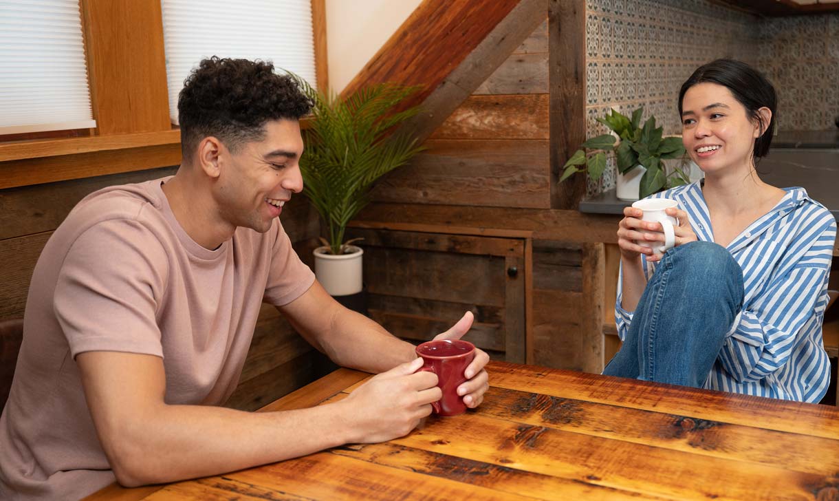 young couple having coffee