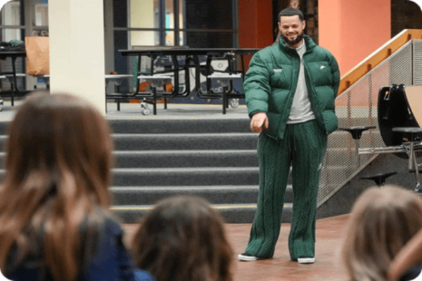 Celtics player talking to group