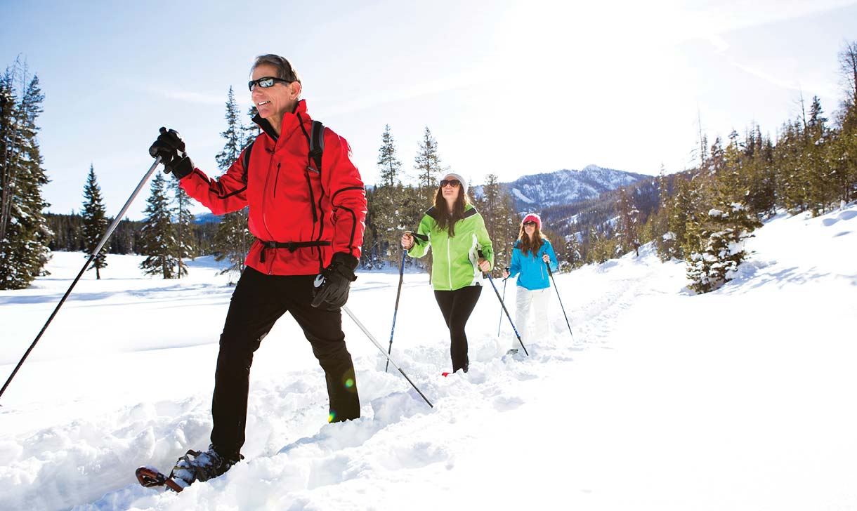 young family cross-country skiing