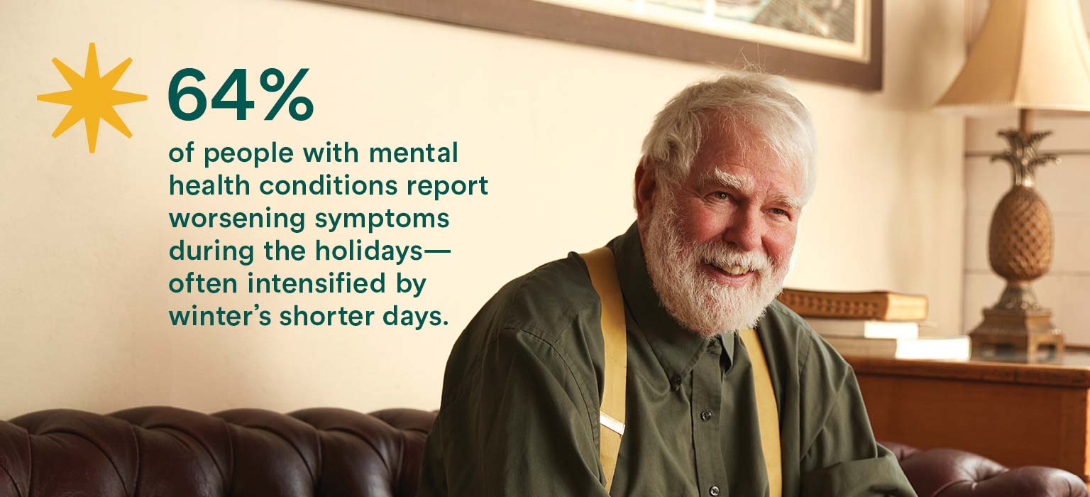 Mental health awareness message beside smiling man