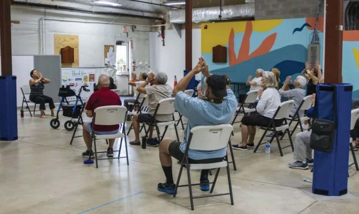 group doing chair yoga