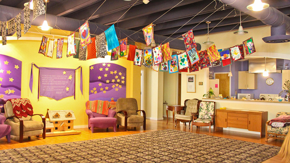 Interior of the center for grieving children showing artwork