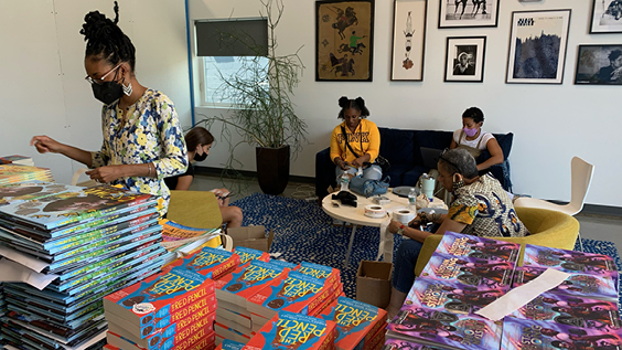 people reading in a room