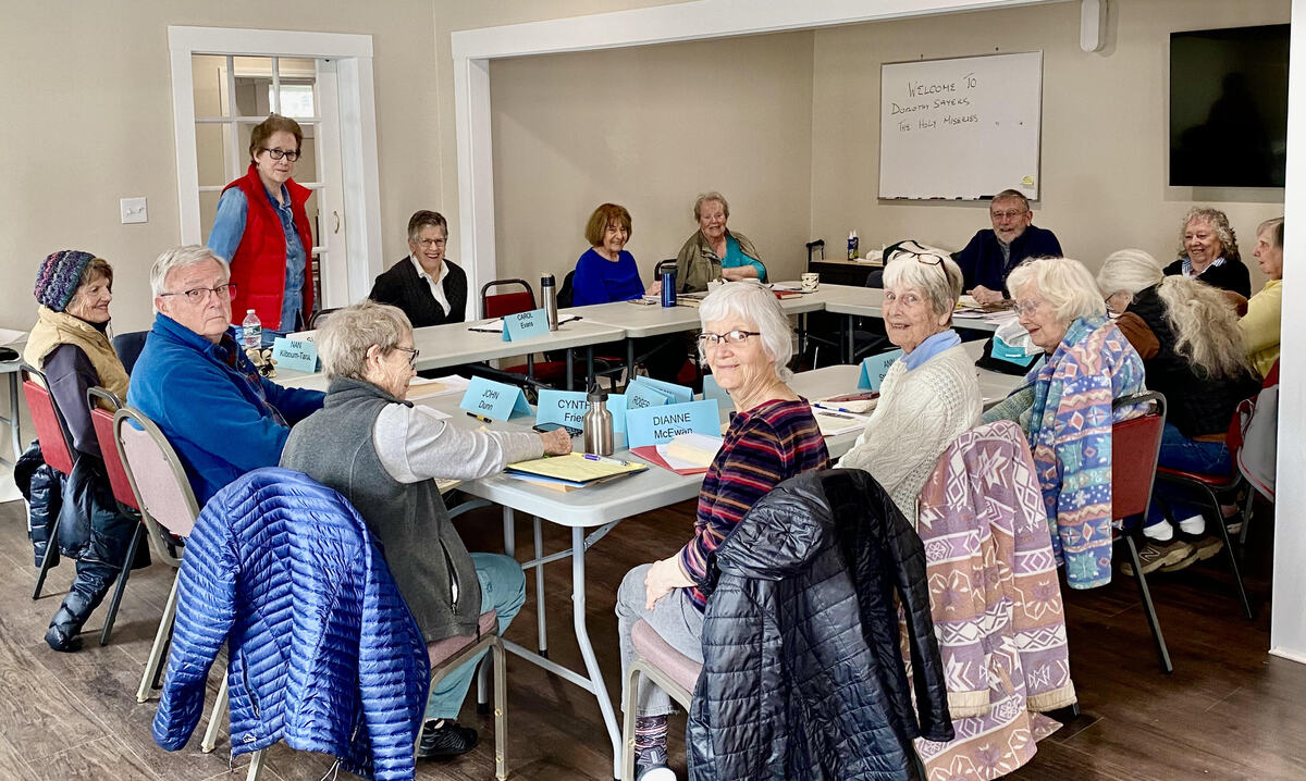 Senior students attending class in small group