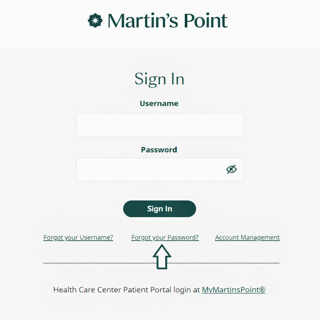 Martin’s Point sign-in page highlighting the “Forgot your Username?” link