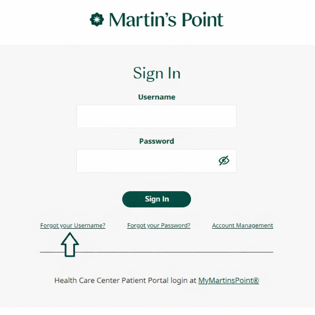Martin’s Point sign-in page highlighting the “Forgot your Username?” link