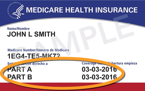 Sample of a Medicare Card with Medicare Part A and Part B coverage dates